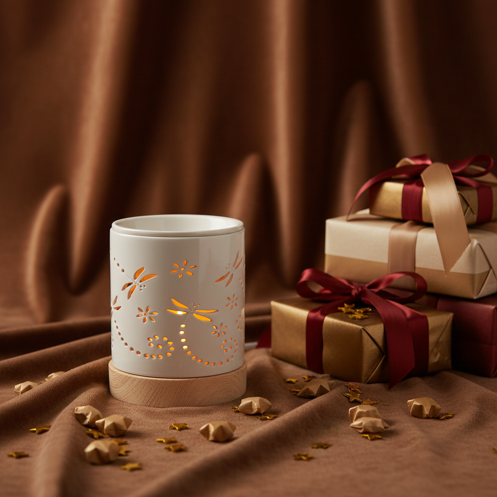 Violet Quinn Dragonfly Matte Ceramic Wax Burner — Elegant Tealight Lantern for Home Decor