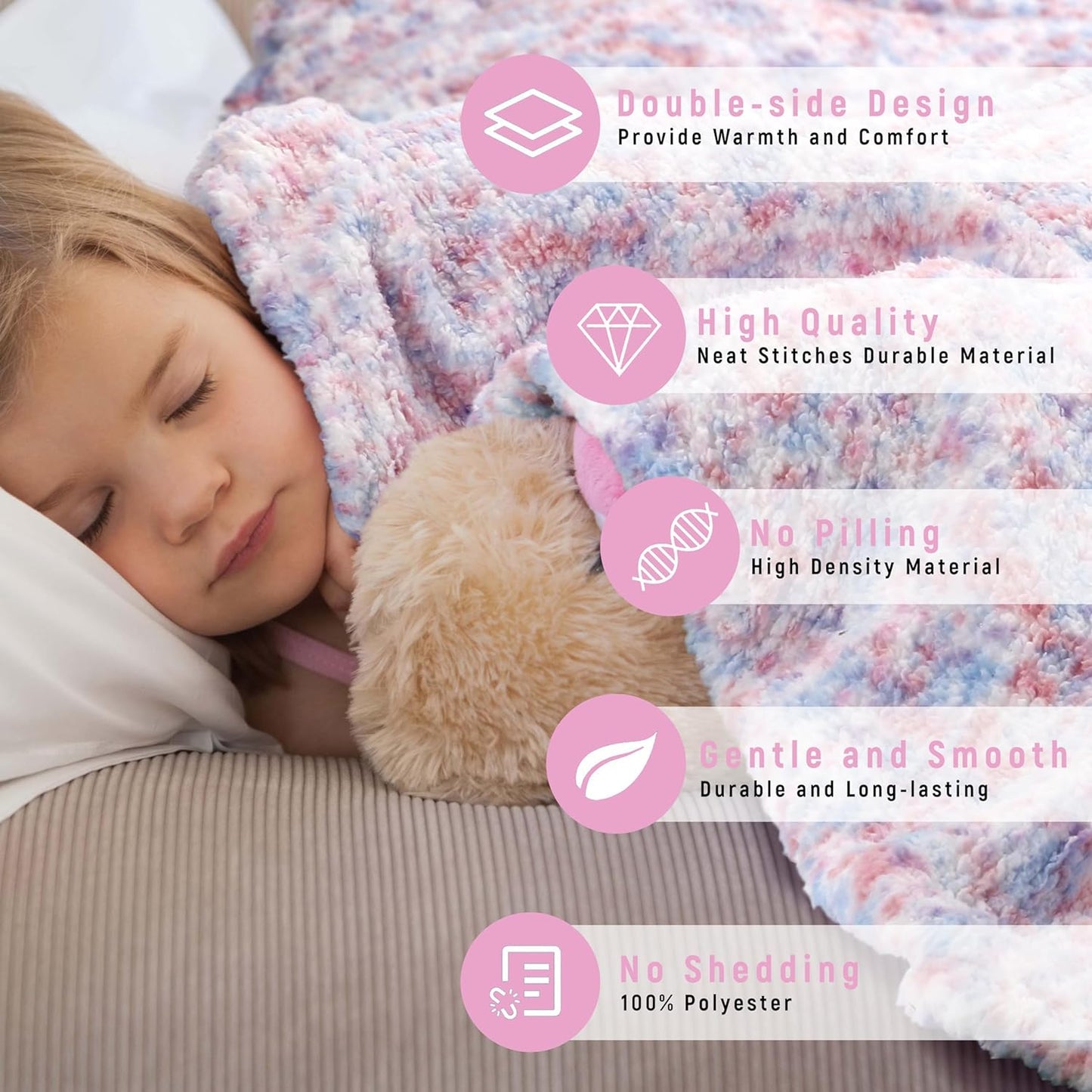 Violet Quinn Kids Rainbow Teddy Fleece Blanket — Super Soft & Cosy (130 x 180 cm)