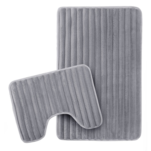 Violet Quinn 2 Piece Ribbed Bath Mat Set in Charcoal Extra Soft Non Slip Super Absorbent Bathroom & Toilet Mats Easy Care Rug by OLIVIA ROCCO