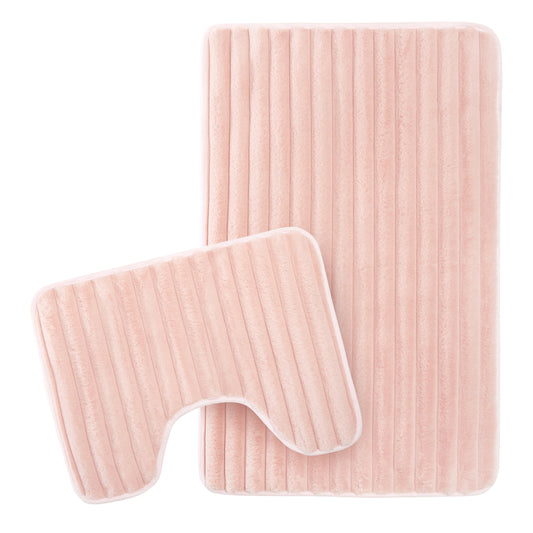 Violet Quinn 2-Piece Ribbed Bath Mat Set – Pink, Extra Soft & Non-Slip