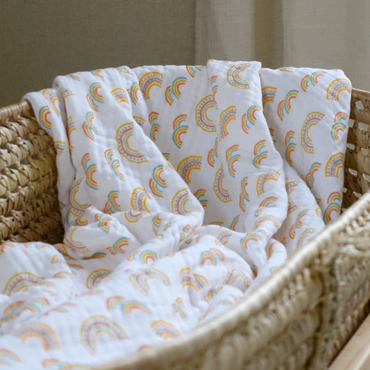 Violet Quinn Cotton Muslin Baby Blanket – Rainbow or Woodland
