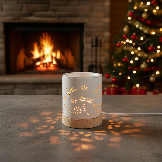 Violet Quinn Dragonfly Matte Ceramic Wax Burner — Elegant Tealight Lantern for Home Decor